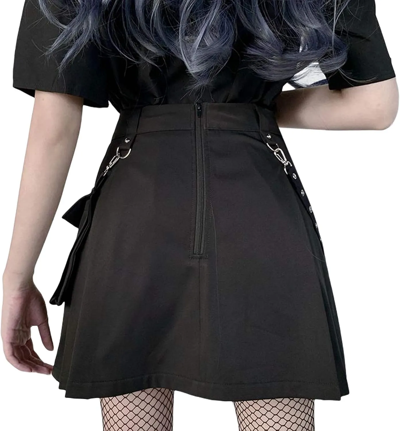 Women Lace Patchwork Pleated Skirt High Waist Gothic Short Skirt Ruffle Plaid A-Line Mini Skirt E-Girl Streetwear