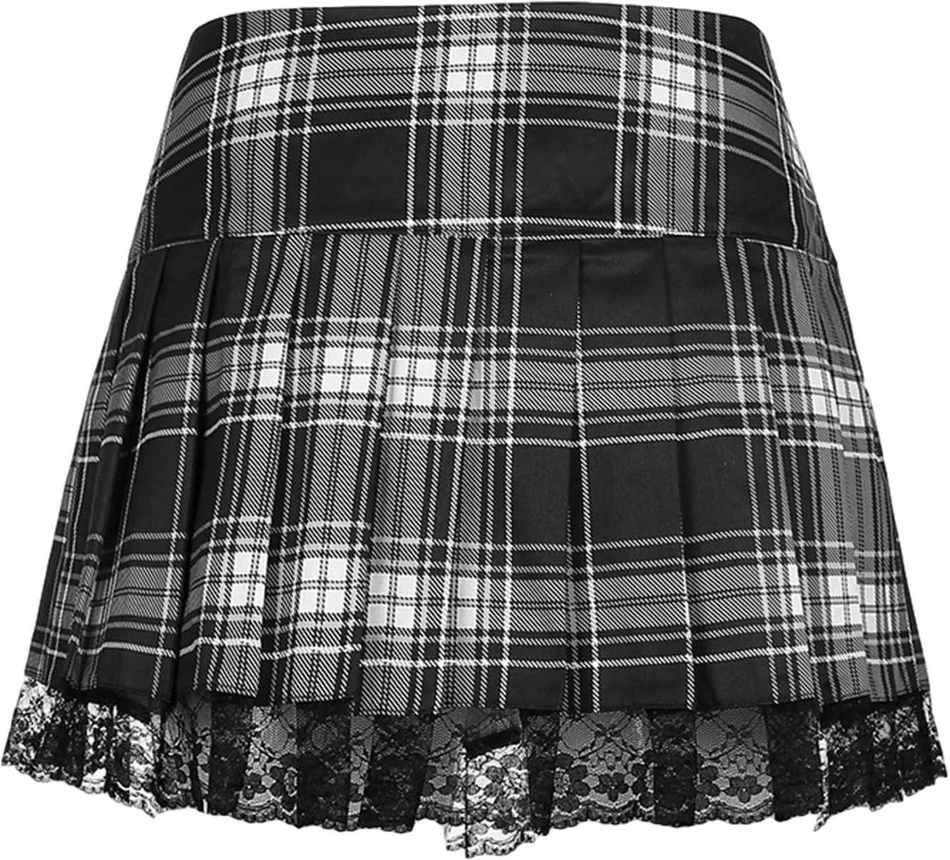 Women Lace Patchwork Pleated Skirt High Waist Gothic Short Skirt Ruffle Plaid A-Line Mini Skirt E-Girl Streetwear