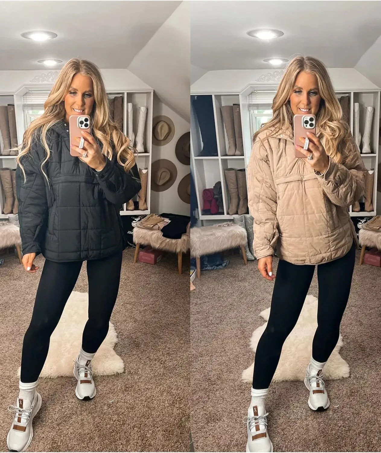 Women Packable Quilted Puffer Jacket Oversized Lightweight Pullover Coats Hooded Puffy Winter Jackets with Pockets