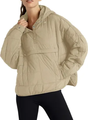Women Packable Quilted Puffer Jacket Oversized Lightweight Pullover Coats Hooded Puffy Winter Jackets with Pockets