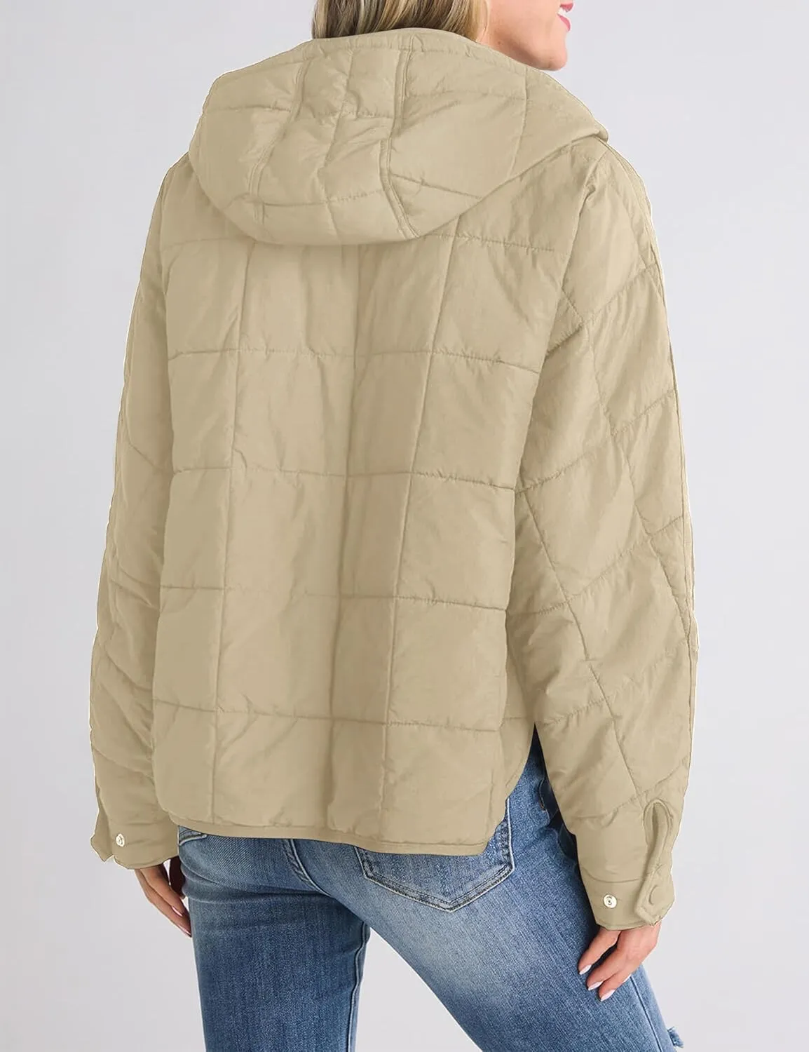 Women Packable Quilted Puffer Jacket Oversized Lightweight Pullover Coats Hooded Puffy Winter Jackets with Pockets