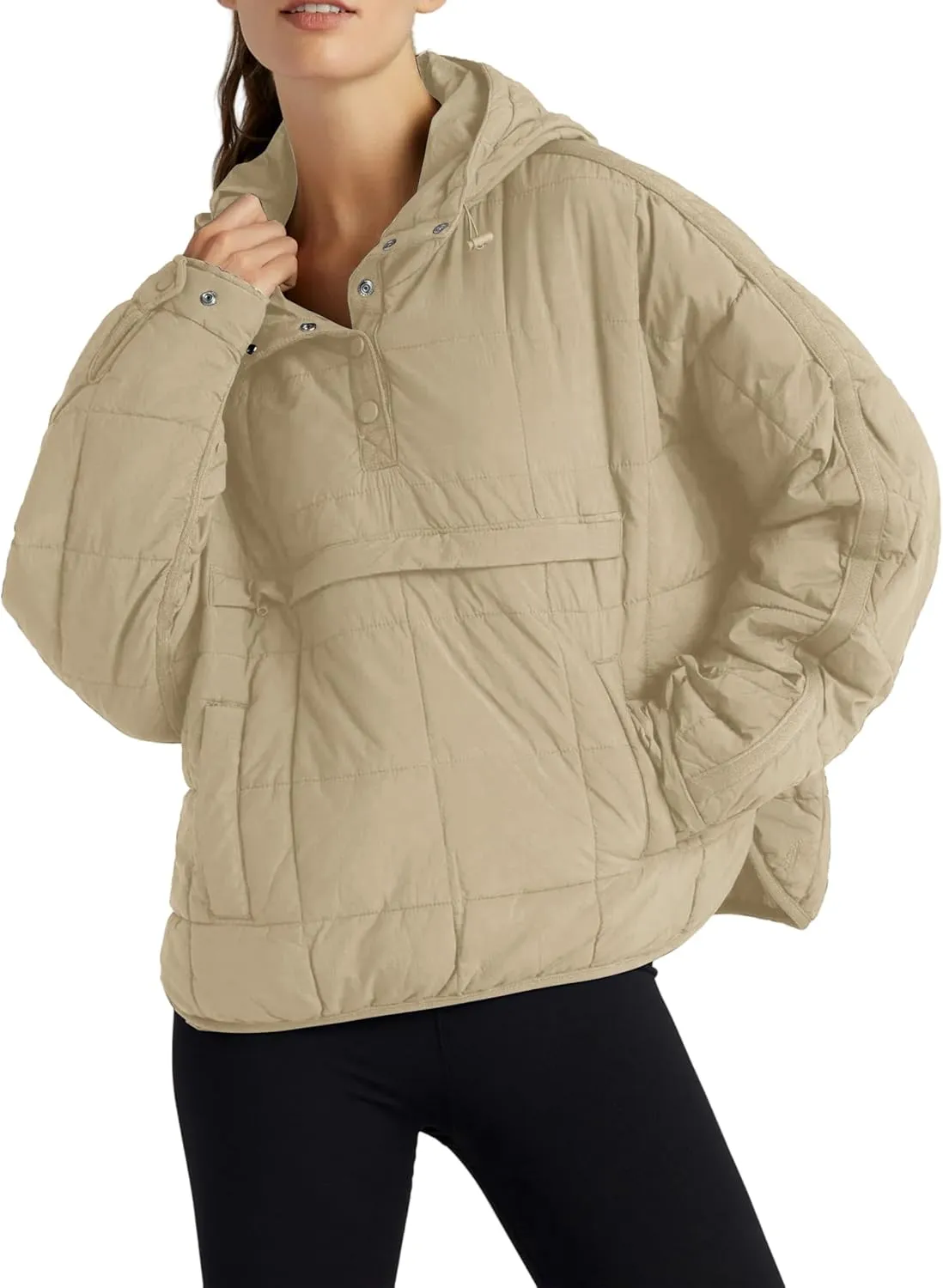 Women Packable Quilted Puffer Jacket Oversized Lightweight Pullover Coats Hooded Puffy Winter Jackets with Pockets