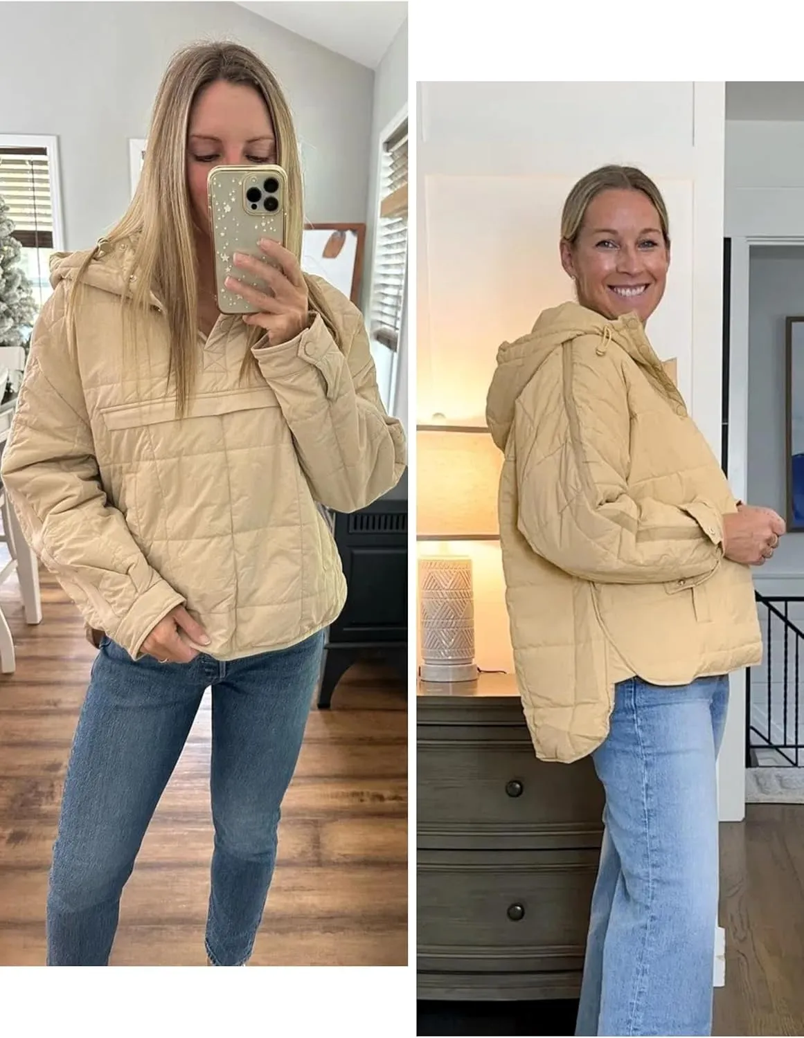 Women Packable Quilted Puffer Jacket Oversized Lightweight Pullover Coats Hooded Puffy Winter Jackets with Pockets