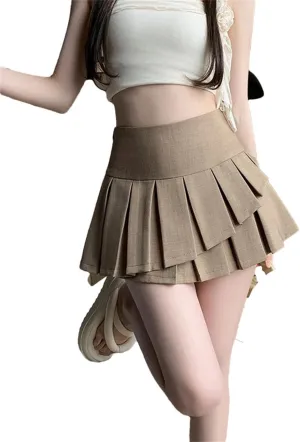 Women Preppy Style Irregular Pleated Short Skirt High Waist School Mini Skirts with Ruffles