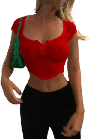 Women Sexy See Through Tops Y2k Teen Girls Slim Fit Short Sleeve Transparent Baby Tee Summer Sheer Cropped Tshirt