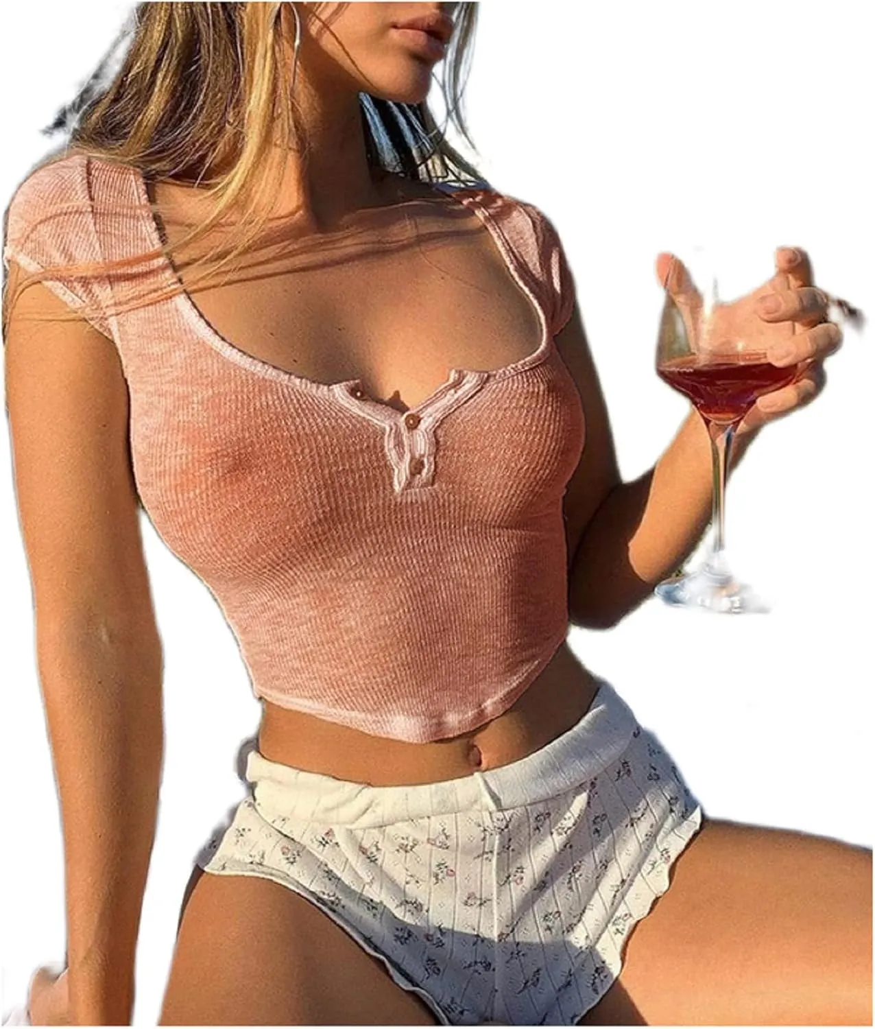 Women Sexy See Through Tops Y2k Teen Girls Slim Fit Short Sleeve Transparent Baby Tee Summer Sheer Cropped Tshirt