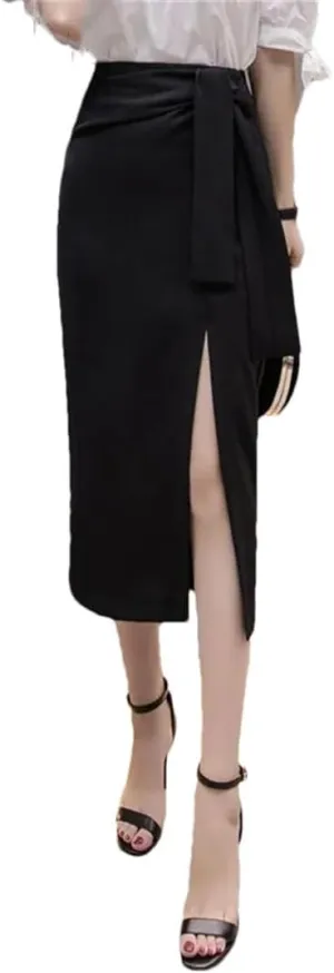Women Solid High Waist Long Split Office Pencil Skirts