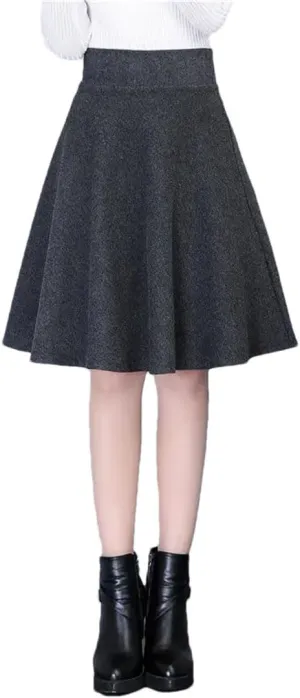 Women Solid High Waist Pockets Pleated A-Line Bubble Skirt