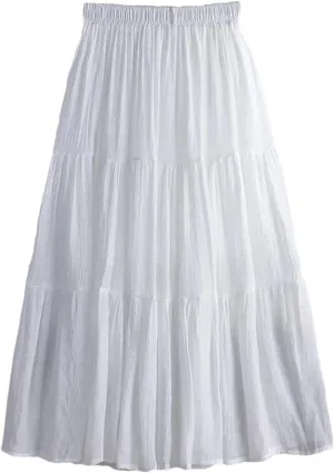 Women Summer A-Line Solid Patchwork Casual Loose Pleated Skirts