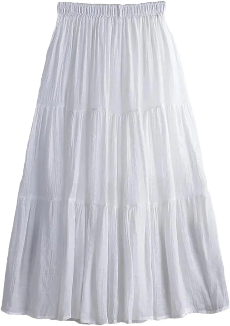Women Summer A-Line Solid Patchwork Casual Loose Pleated Skirts