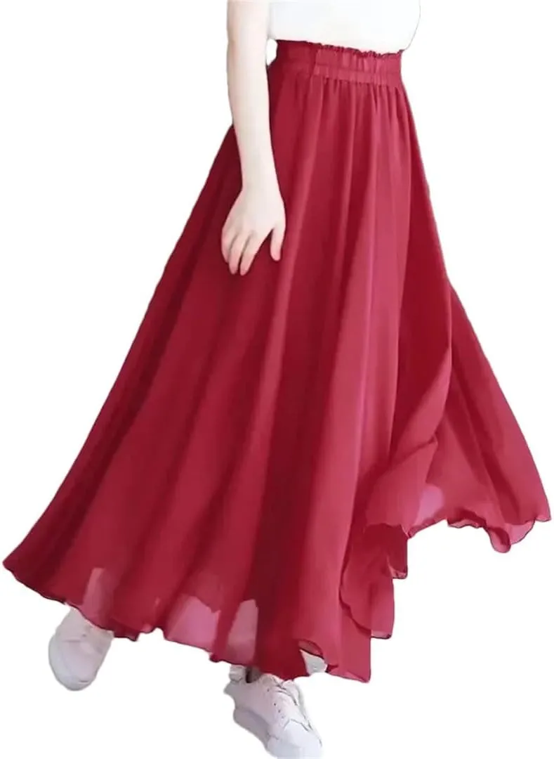 Women Summer Chiffon High Waist Elegant Long Straight Skirts