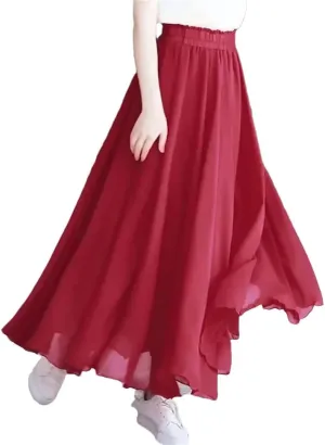 Women Summer Chiffon High Waist Elegant Long Straight Skirts