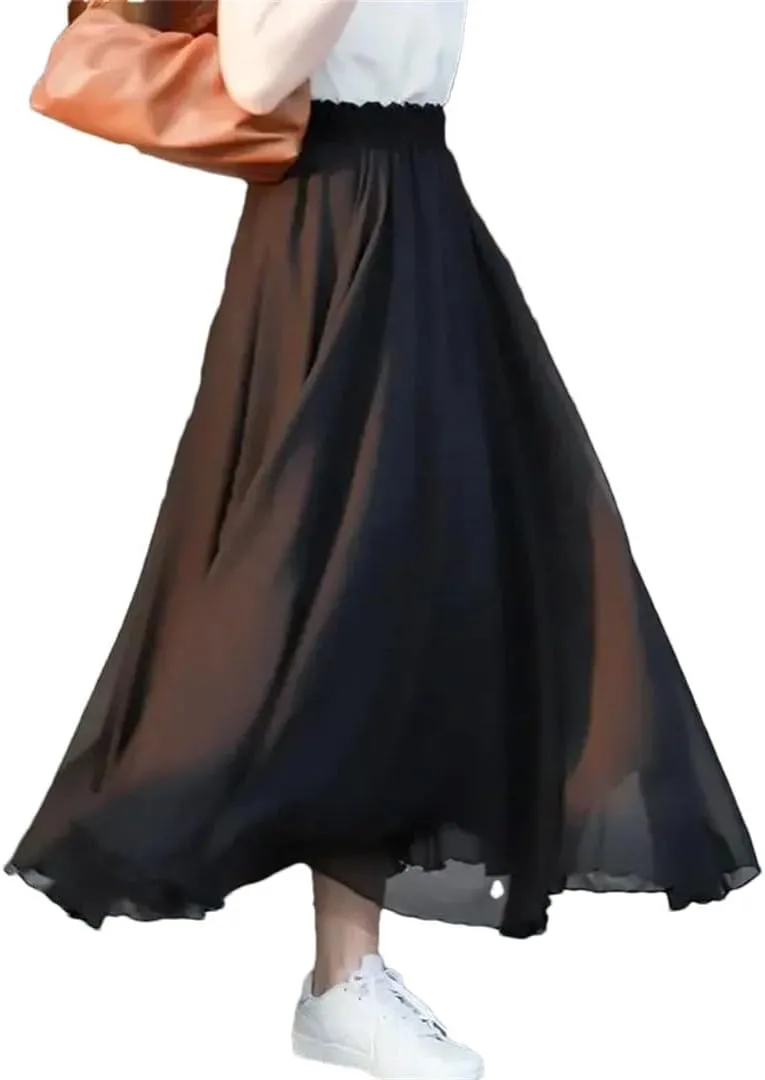 Women Summer Chiffon High Waist Elegant Long Straight Skirts