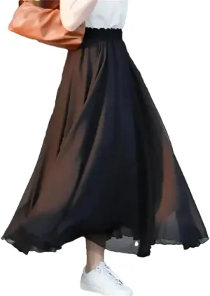 Women Summer Chiffon High Waist Elegant Long Straight Skirts