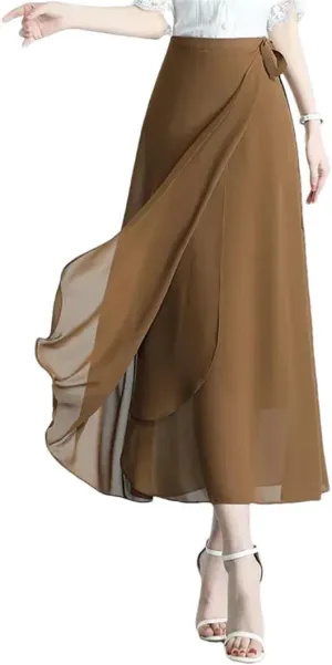 Women Summer Mid-Long Chiffon Loose Elegant High-Waist Skirt