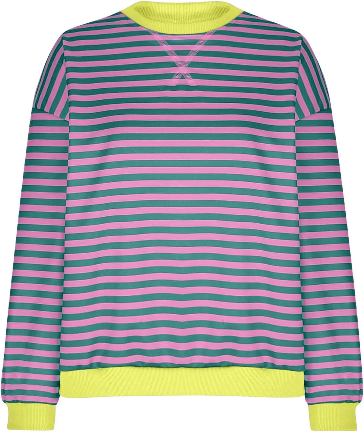 Women Sweatshir Striped Oversized Long Sleeve Crewneck Hoodies Shirt 2024 Fall Pullover Top Trendy Preppy Clothes