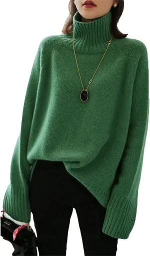 Women Winter Thickened Cashmere Sweater Loose Turtleneck Oversized Solid Knit Bottom Jumper Top