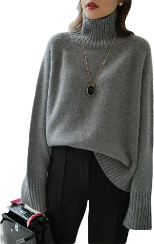 Women Winter Thickened Cashmere Sweater Loose Turtleneck Oversized Solid Knit Bottom Jumper Top