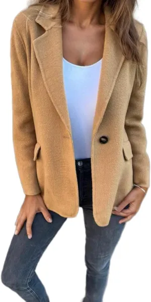 Women Wool Blend Shackets Jacket Lightweight Notched Lapel Open Front Tweed Blazer Pea Coats for Women 2024