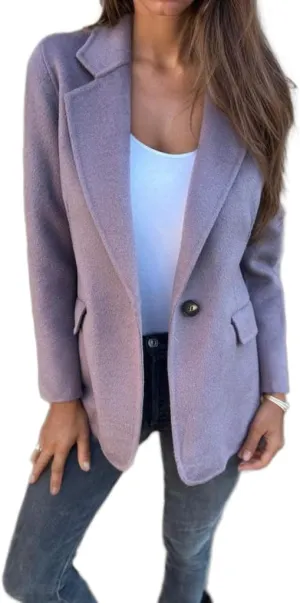 Women Wool Blend Shackets Jacket Lightweight Notched Lapel Open Front Tweed Blazer Pea Coats for Women 2024