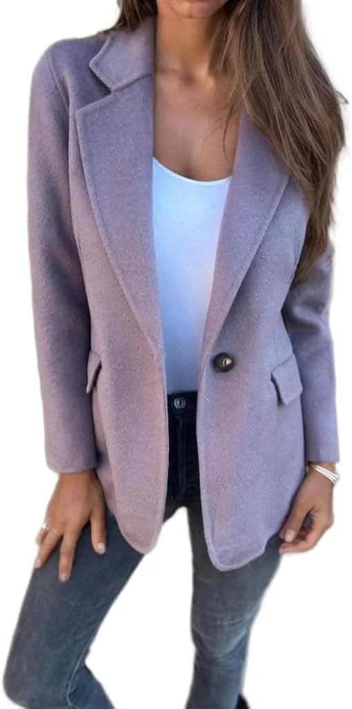 Women Wool Blend Shackets Jacket Lightweight Notched Lapel Open Front Tweed Blazer Pea Coats for Women 2024