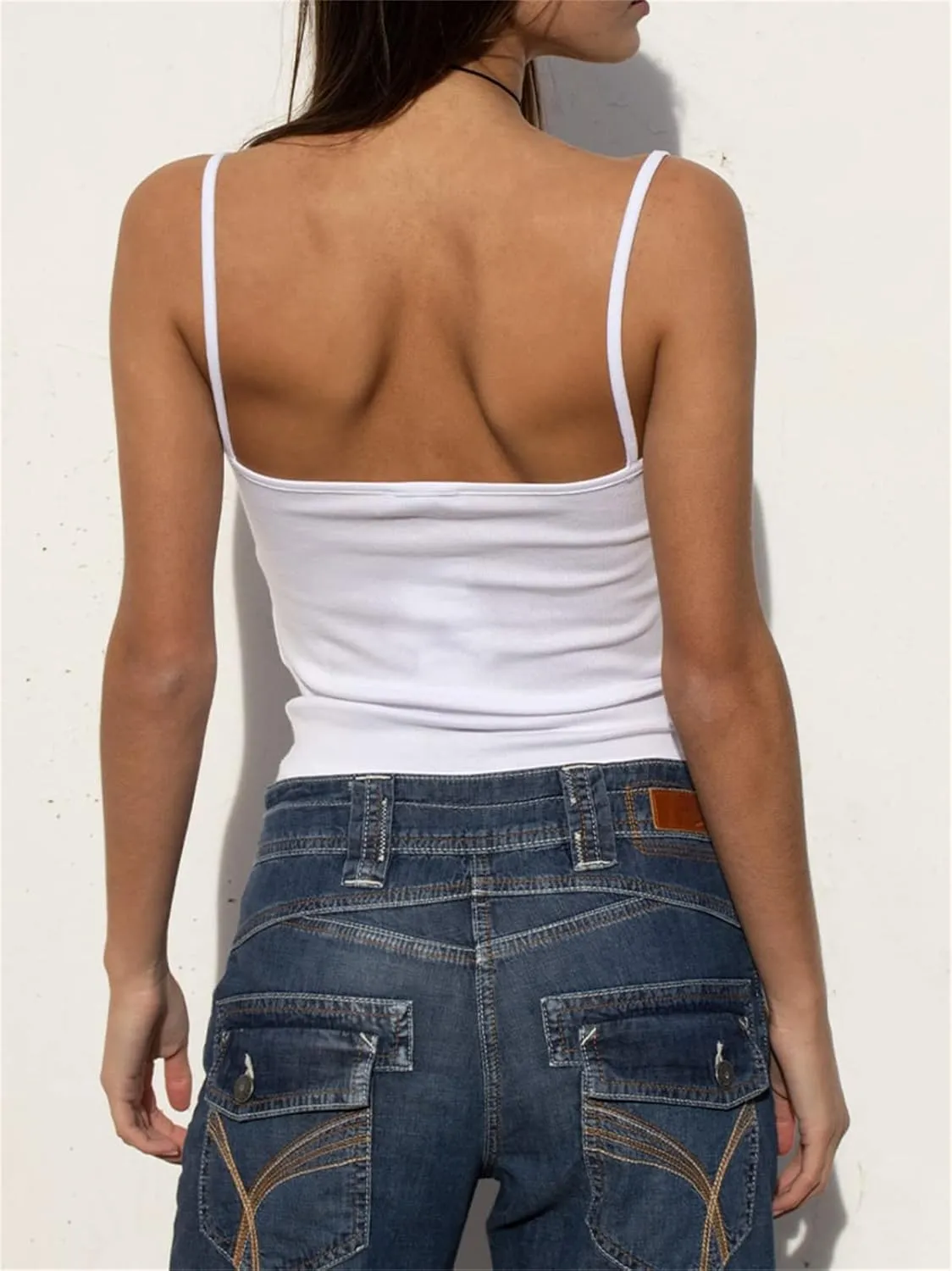 Women Y2K Lace Patchwork Camisole Vintage Slim Fit Backless Sleeveless V Neck Tank Crop Top Aesthetic Summer Streetwear