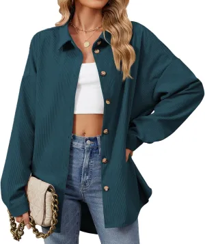 Womens 2024 Lapel Long Sleeve Solid Color Shacket Jacket Button Down Fall Shirt Coat Comfy Cute Jackets Fall Winter