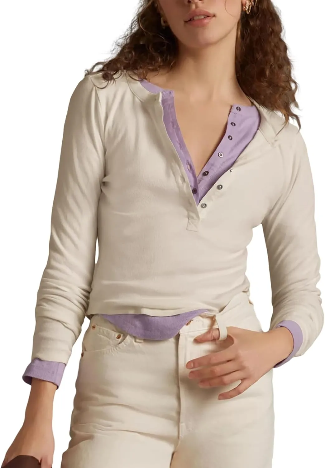 Womens Button Down Henley Shirts Ribbed Deep V Neck Long Sleeve Tops Casual Knit Blouses Tshirts
