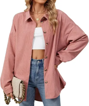 Womens Button Down Shirts Casual Long Sleeve Shacket Jacket Loose Fit Blouses Tops Corduroy Fall Daily Clothes 2024