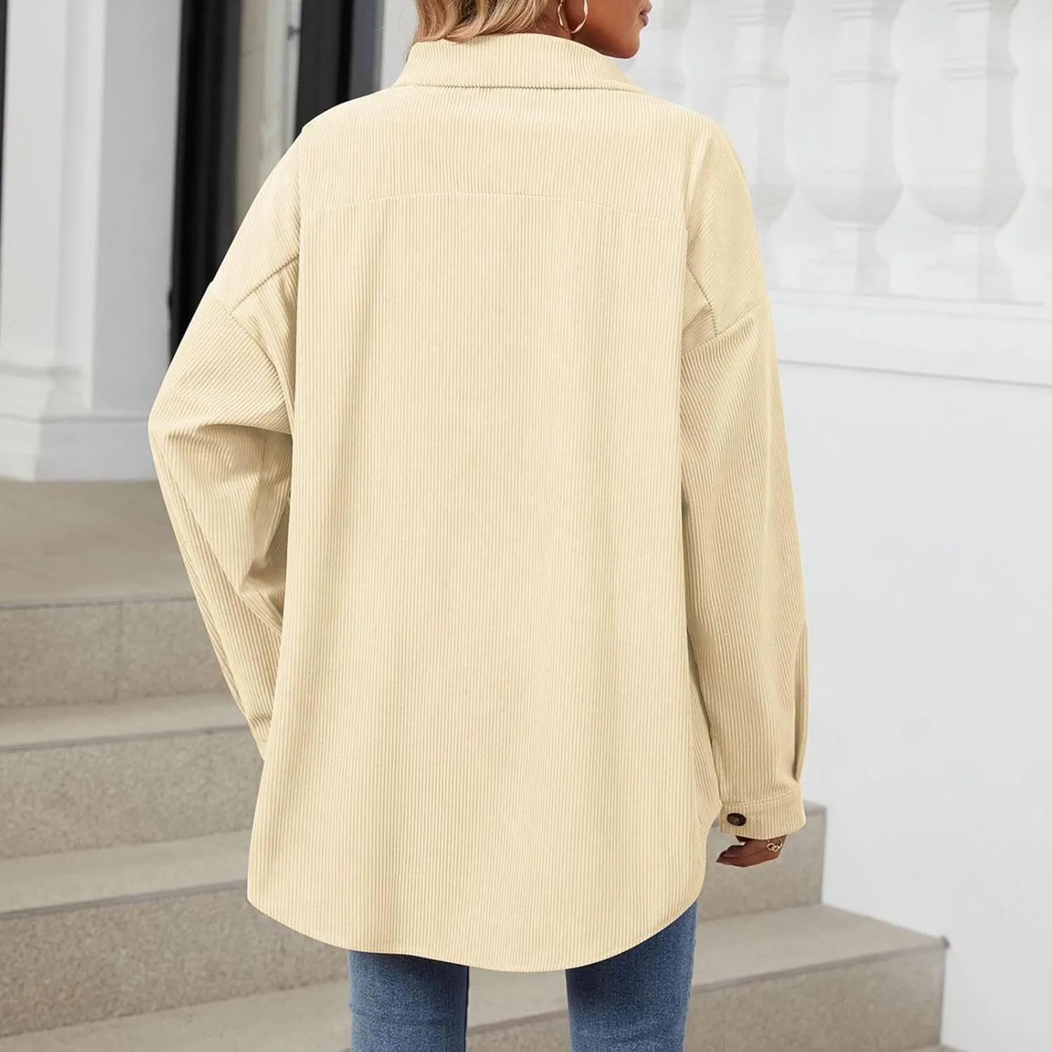 Womens Button Down Shirts Casual Long Sleeve Shacket Jacket Loose Fit Blouses Tops Corduroy Fall Daily Clothes 2024