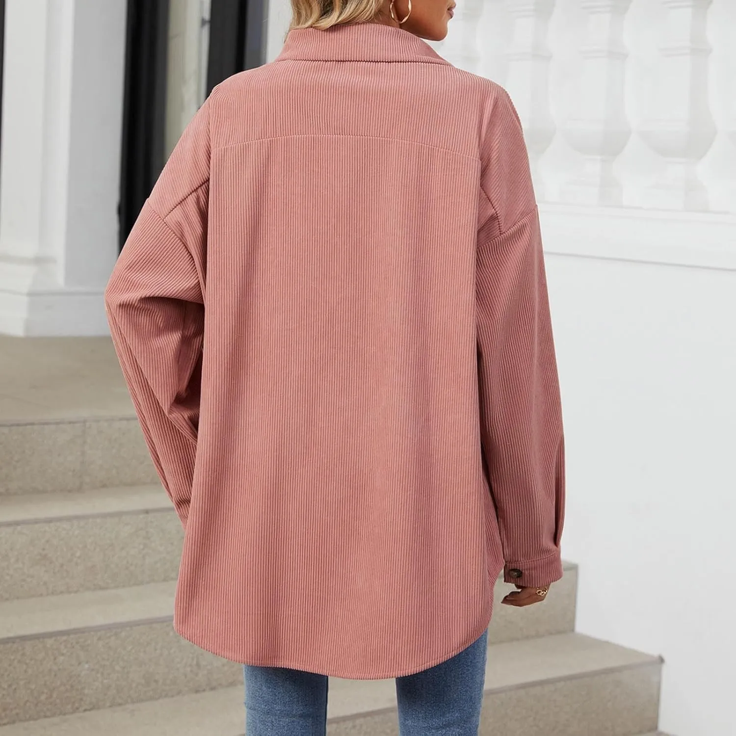 Womens Button Down Shirts Casual Long Sleeve Shacket Jacket Loose Fit Blouses Tops Corduroy Fall Daily Clothes 2024