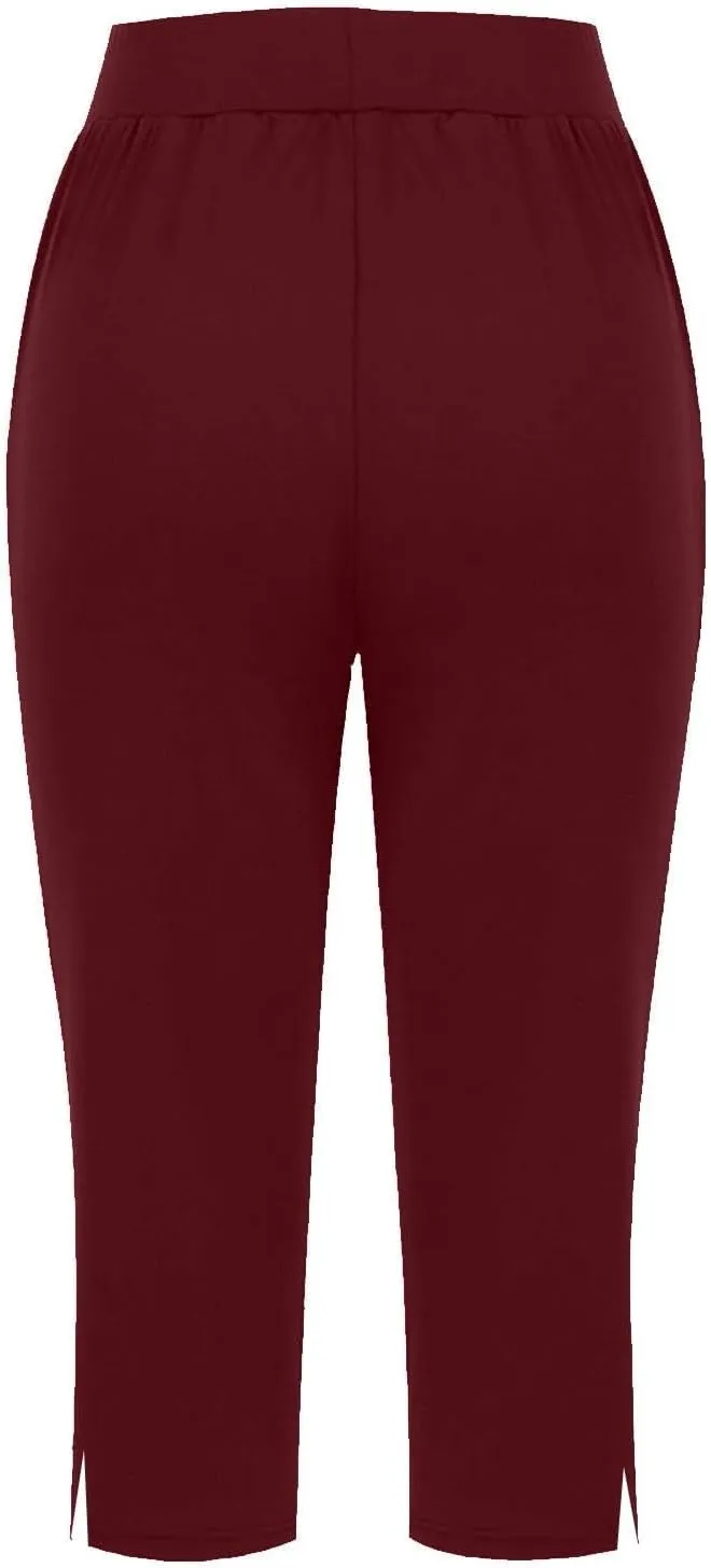 Womens Capri Pants Dressy Casual Summer Stretch Pull On Capris Joggers Elastic Waist Light Weight Yoga Lounge Slacks