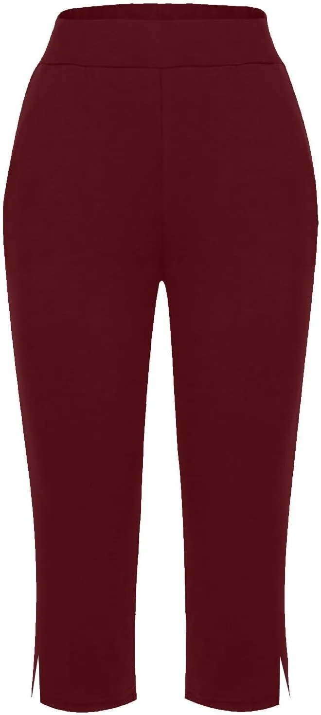 Womens Capri Pants Dressy Casual Summer Stretch Pull On Capris Joggers Elastic Waist Light Weight Yoga Lounge Slacks