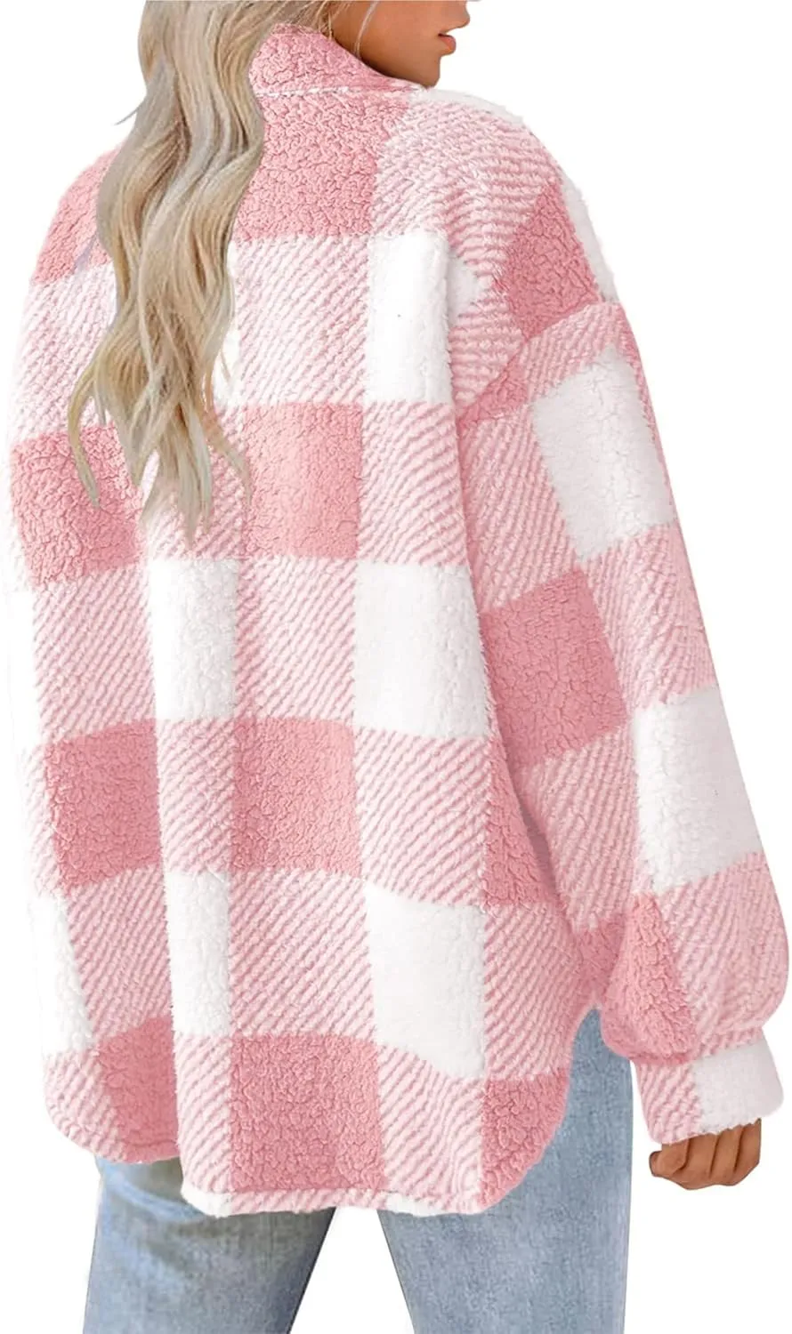 Womens Casual Fuzzy Fleece Jacket Wool Blend Plaid Flannel Button Down Shirts Shackets Jacket Coats Outfits Tops