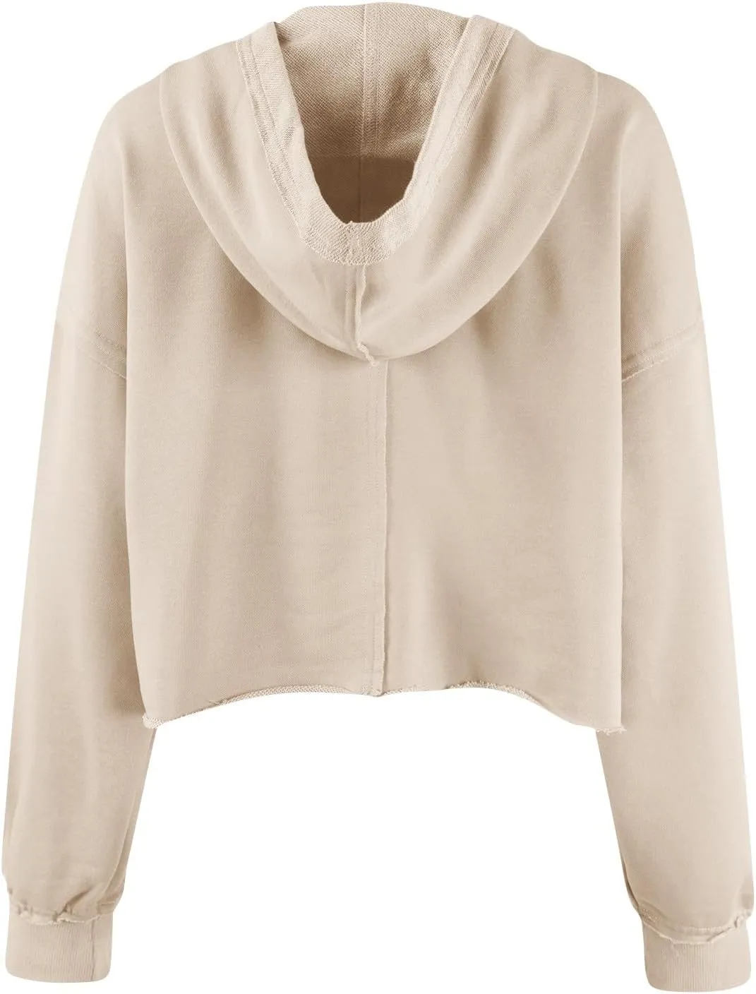 Womens Cropped Hoodies Long Sleeves V Neck Loose Casual Hooded Sweatshirts 2024 Fall Fashion Clothes