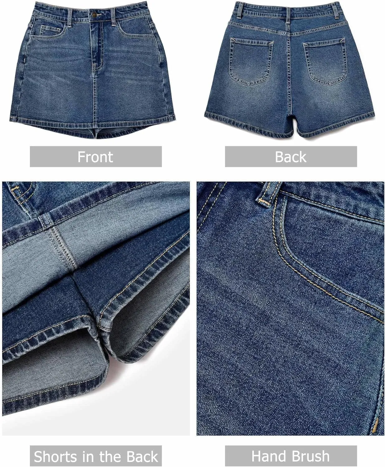 Women's Denim Mini Skort High Waisted Stretch Casual Jean Skirt Shorts 5 Pockets