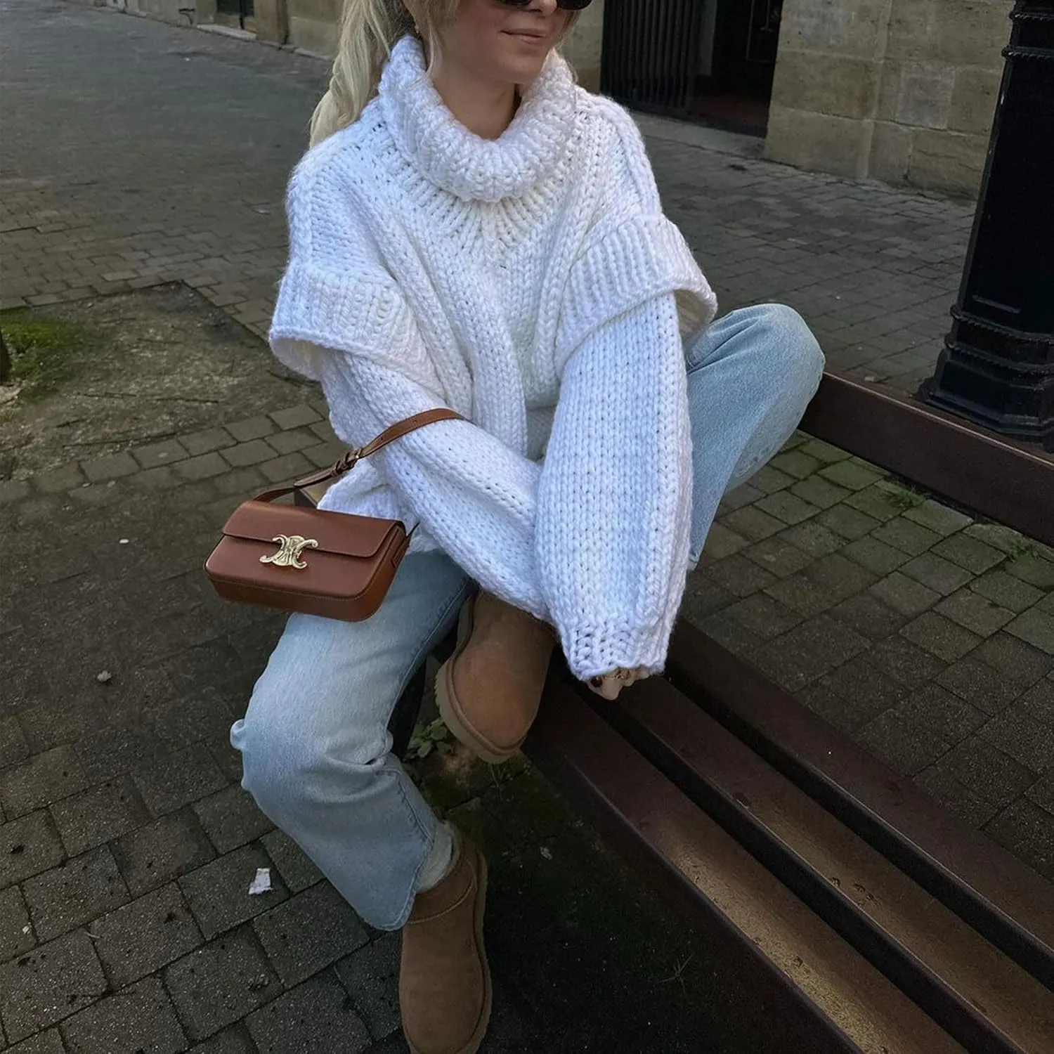 Womens Fall Winter Oversized Turtleneck Sweater Turtleneck Sweater Batwing Long Sleeve Chunky Knit Pullover Tops