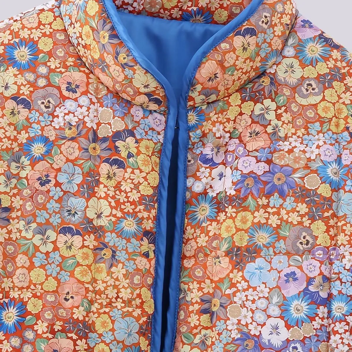 Women's Floral Fall Winter Down Jacket Y2k Cropped Puffer Quilted Coats Lightweight Long Sleeve Outwear with Pockets