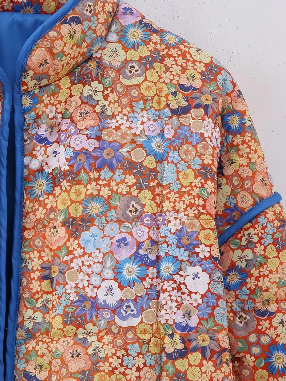 Women's Floral Fall Winter Down Jacket Y2k Cropped Puffer Quilted Coats Lightweight Long Sleeve Outwear with Pockets