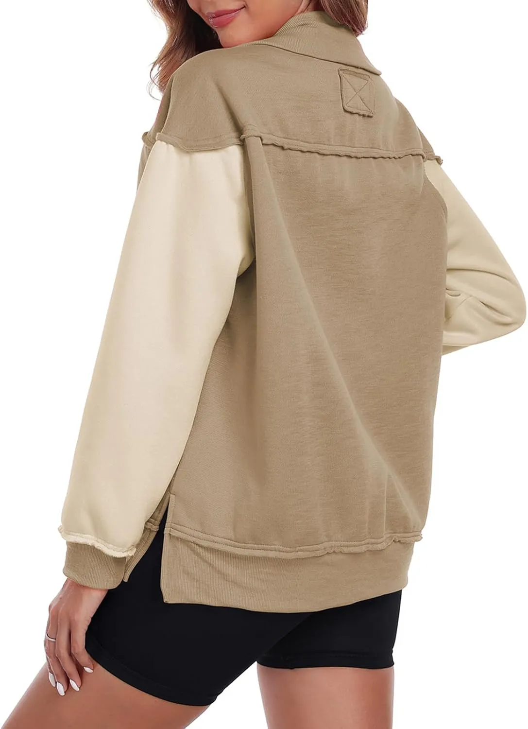 Womens Half Zip Sweatshirts Oversized Long Sleeve Fleece Color Block Pullover Tops with Pocket 2024 Winter Y2K ﻿
