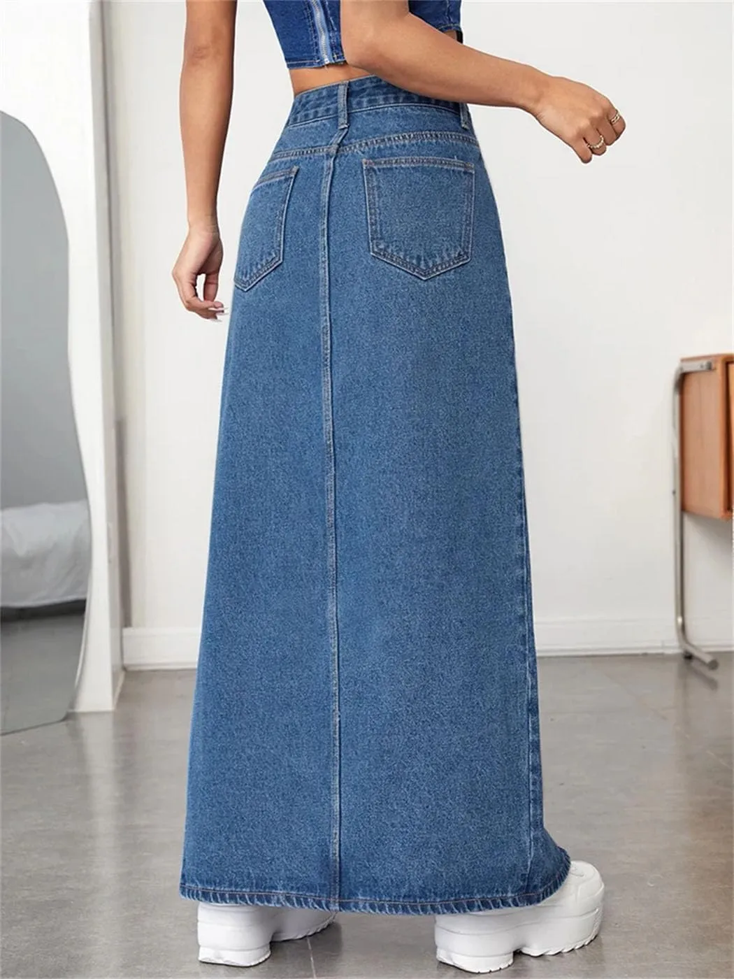 Women's High Slit Denim Skirts Summer High Waist Packaged Hip Elegant Maxi Jeans Skirt
