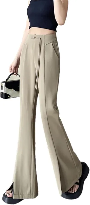 Women's High Waist Suit Wide Leg Full Pants Summer Elegant Buttons Straight Loose Trousers