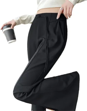 Women's High Waist Suit Wide Leg Full Pants Summer Elegant Buttons Straight Loose Trousers