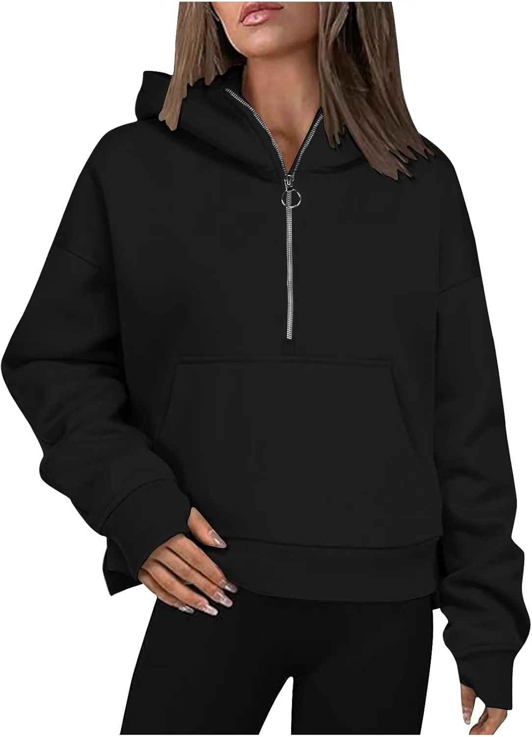 Womens Hoodies Cropped Half Zip Sweatshirts Fleece Pullover Casual Long Sleeve Workout Tops Fashion Fall Y2K Clothes