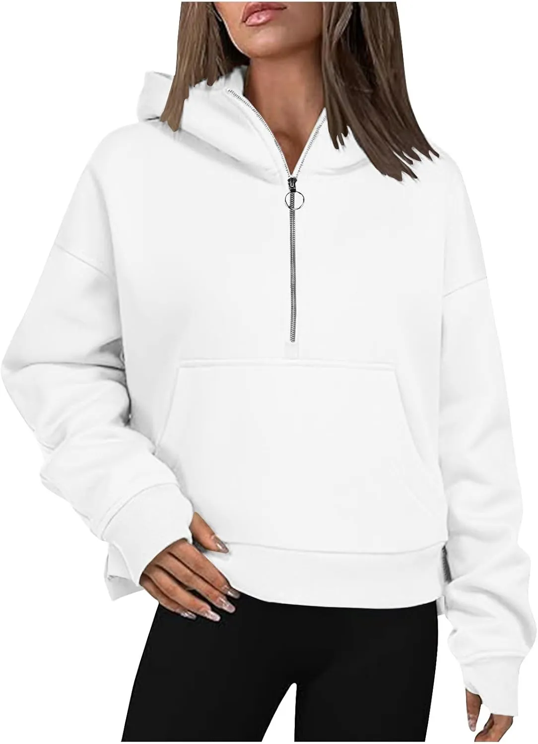 Womens Hoodies Cropped Half Zip Sweatshirts Fleece Pullover Casual Long Sleeve Workout Tops Fashion Fall Y2K Clothes