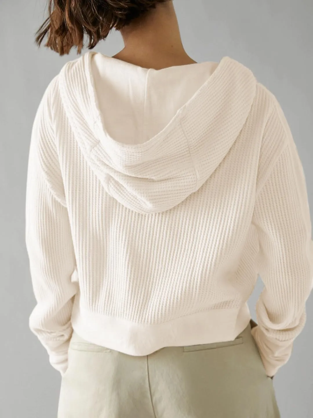 Womens Jackets Waffle Knit Hoodies Zip Up Sweatshirts Long Sleeve Cropped Shacket with Pocket