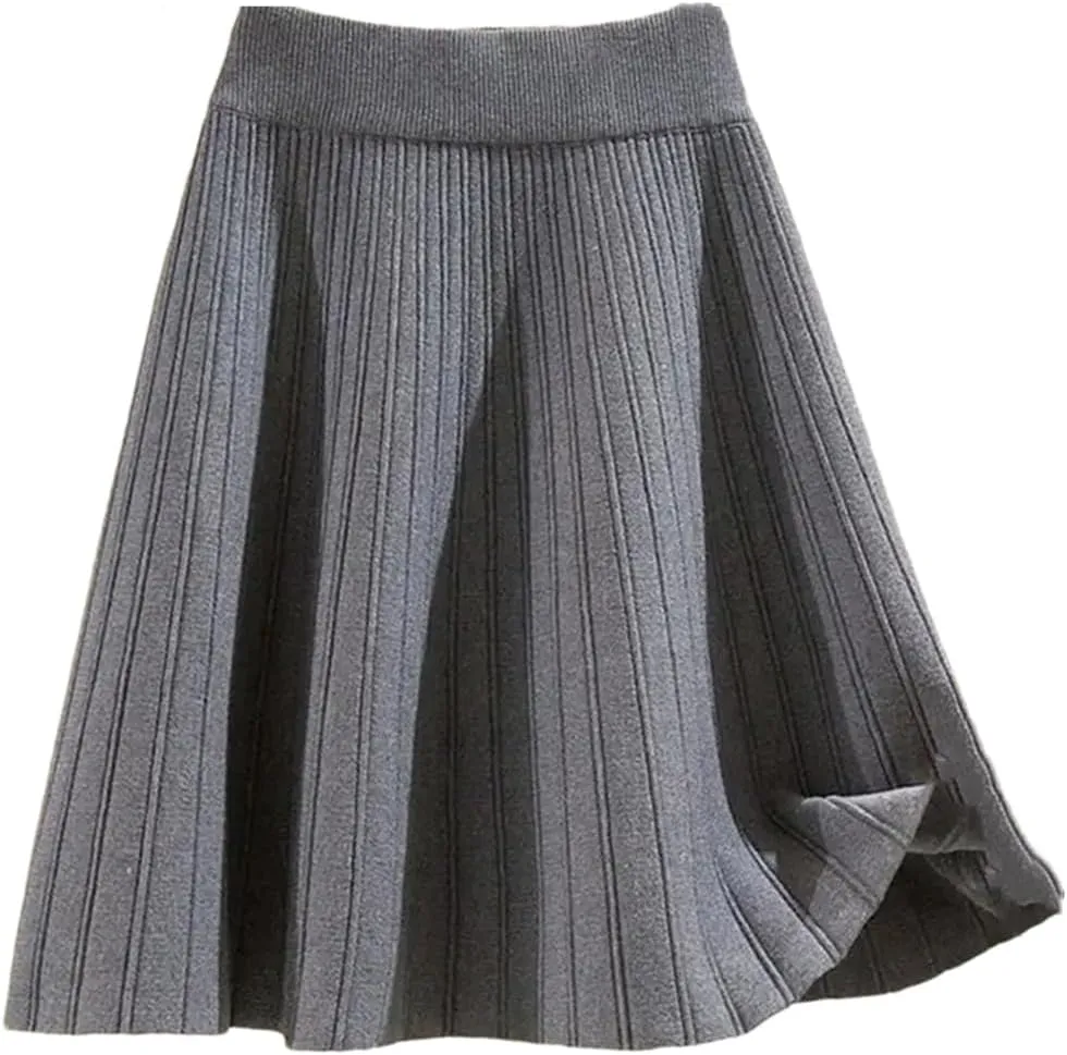 Women's Knitted Skirt Retro Pleated A-Line Stretch High Waist Solid Color Casual Mini Skirts