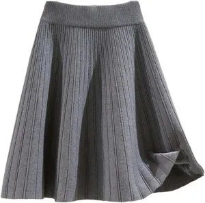Women's Knitted Skirt Retro Pleated A-Line Stretch High Waist Solid Color Casual Mini Skirts