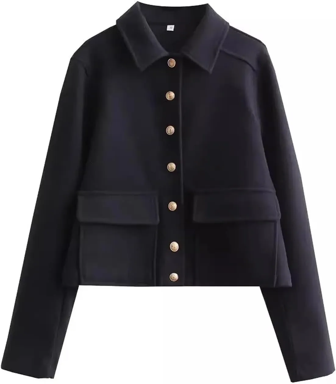 Women's Lapel Long Sleeve Black Jacket Wool Blend Casual Short Jacket Half Season Jacket Coat