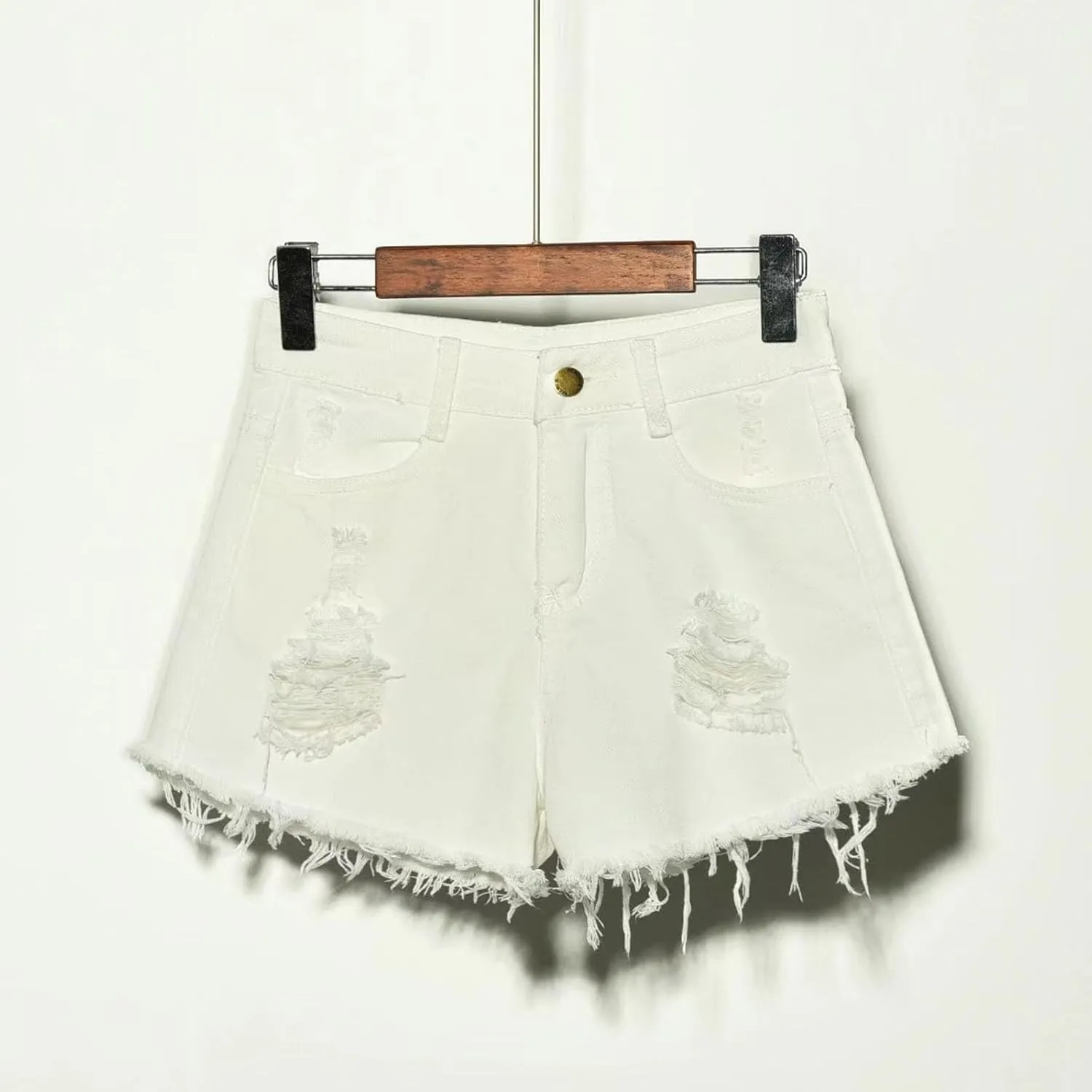 Women's Large Size Denim Shorts Mid Rise Ripped Stretchy Jean Shorts Distressed Rolled Hem Casual Jorts